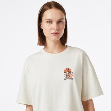  Converse Mushroom Graphic Oversized Fit Kadın Krem T-Shirt