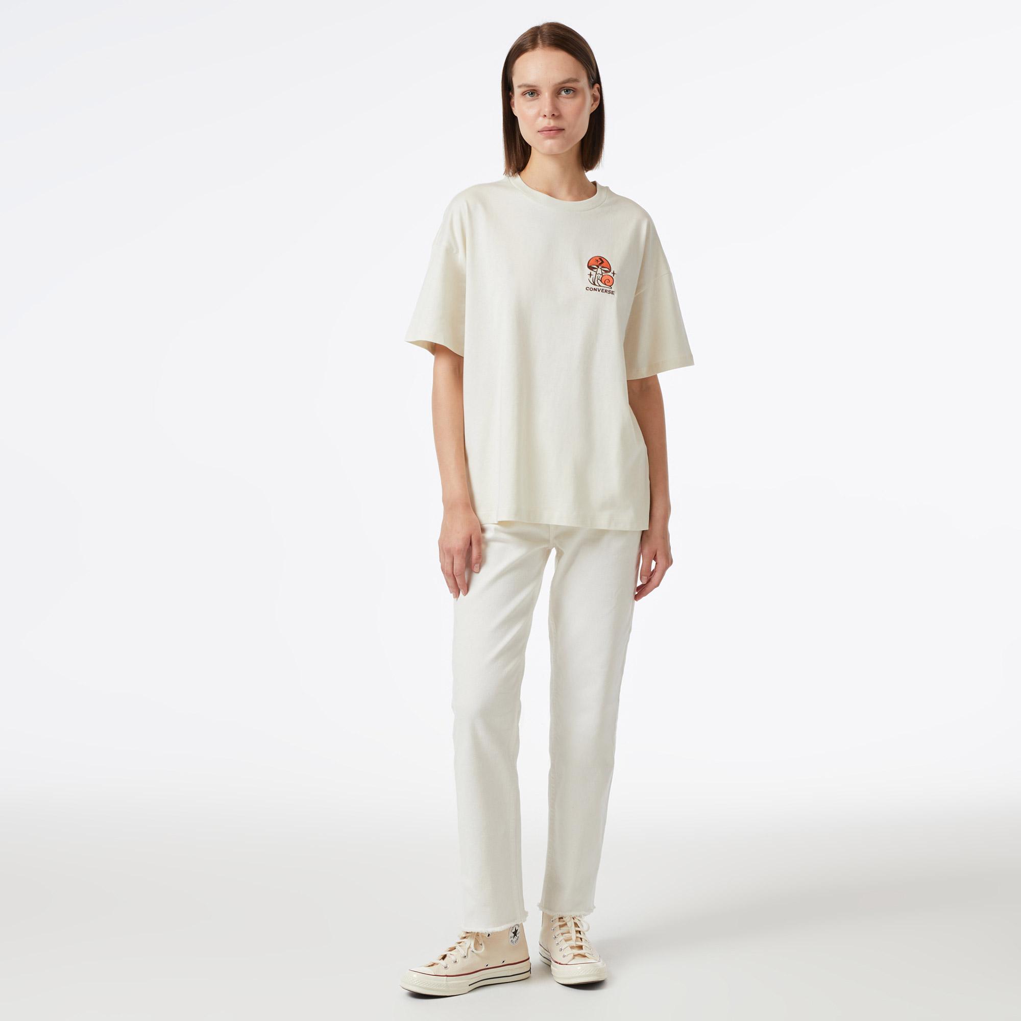 Converse Mushroom Graphic Oversized Fit Kadın Krem T-Shirt