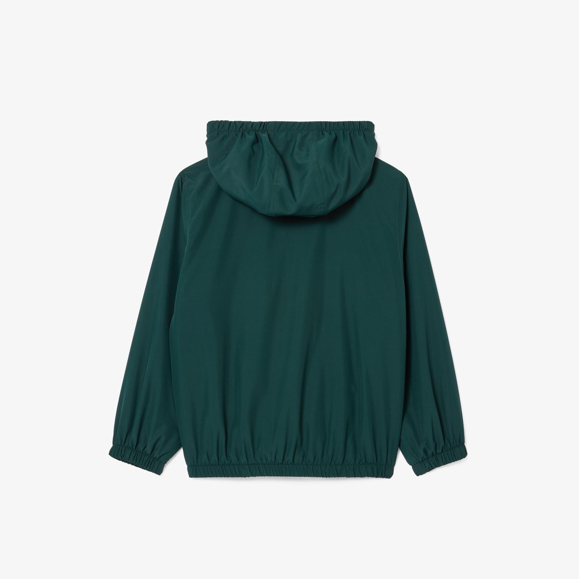 Çocuk Kapüşonlu Baskılı Yeşil Mont