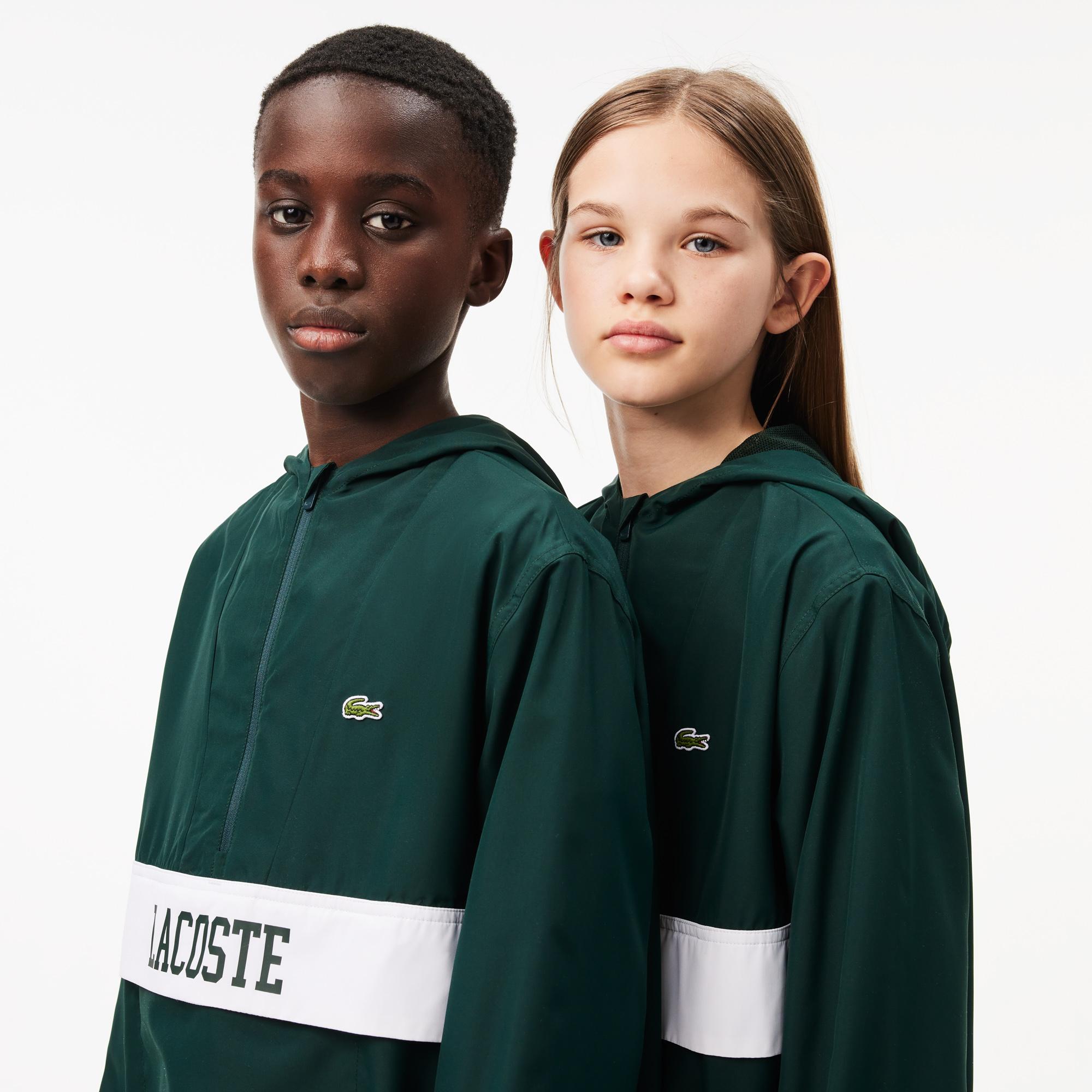 Çocuk Kapüşonlu Baskılı Yeşil Mont