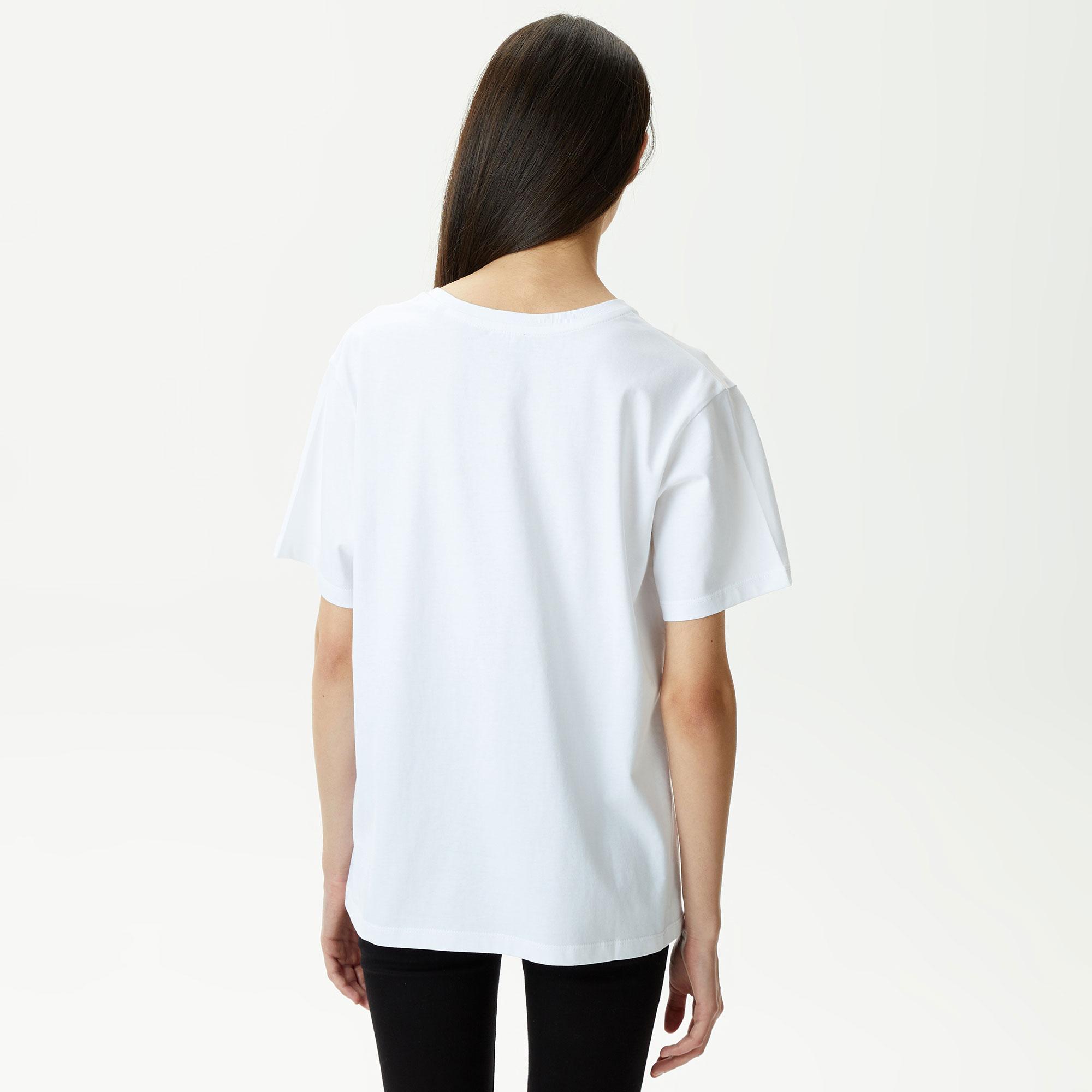 KADIN BASKILI BİSİKLET YAKA BEYAZ T-SHIRT