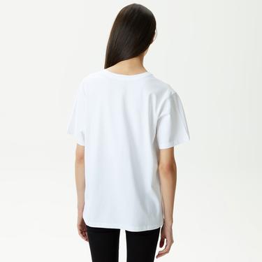  KADIN BASKILI BİSİKLET YAKA BEYAZ T-SHIRT