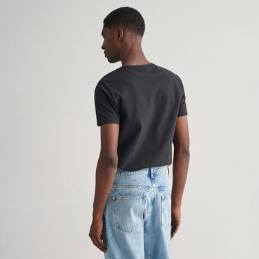  GANT Erkek Siyah Slim Fit Bisiklet Yaka T-Shirt