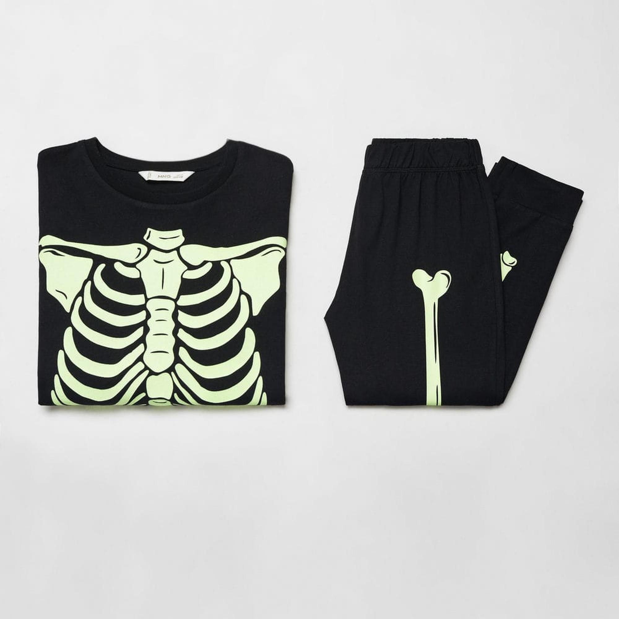 Mango Çocuk Karanlıkta Parlayan Iskelet Pijama Siyah