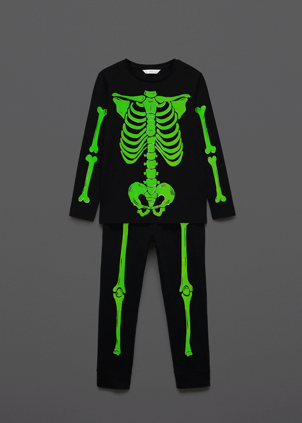  Mango Çocuk Karanlıkta Parlayan Iskelet Pijama Siyah