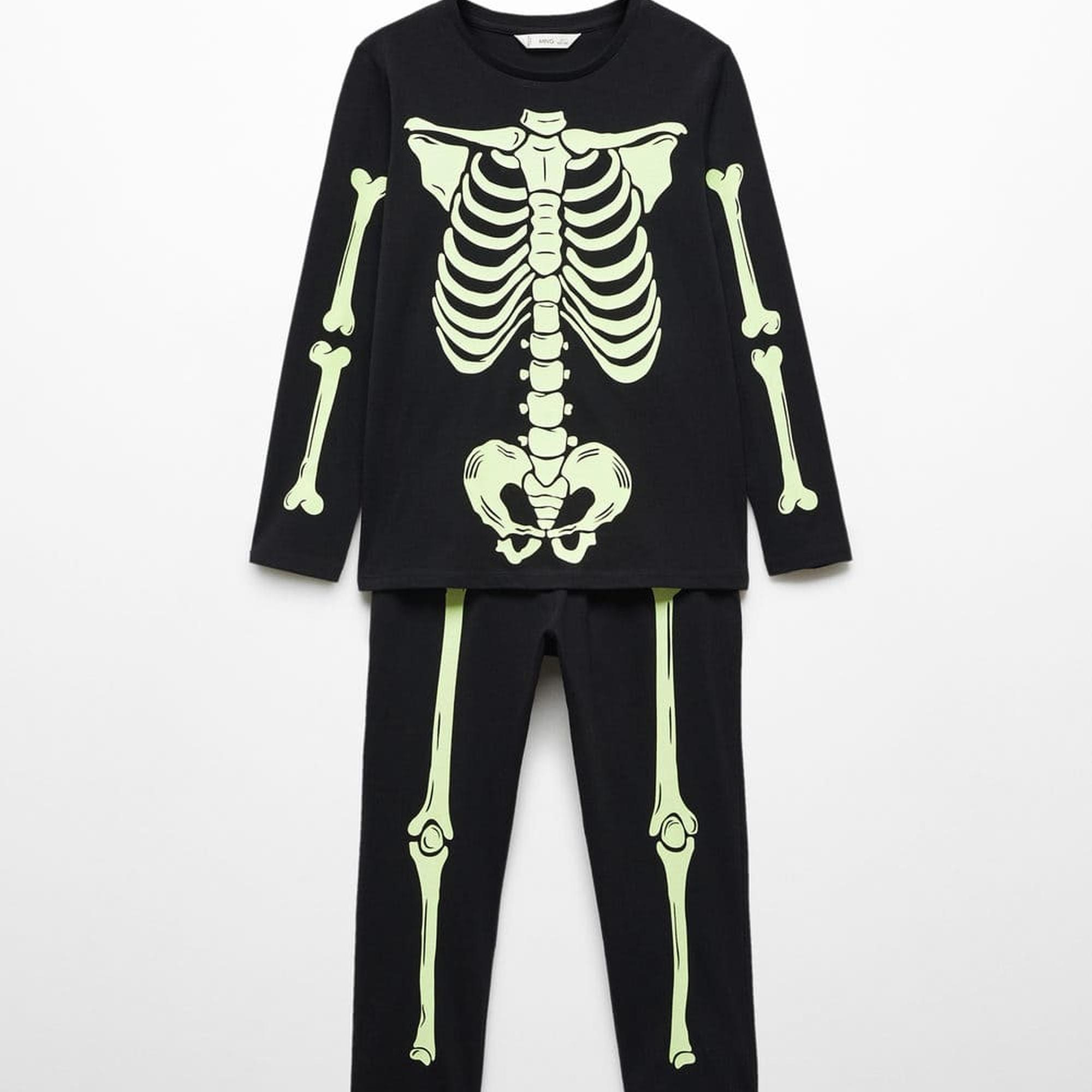 Mango Çocuk Karanlıkta Parlayan Iskelet Pijama Siyah