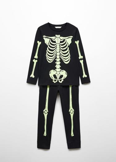  Mango Çocuk Karanlıkta Parlayan Iskelet Pijama Siyah