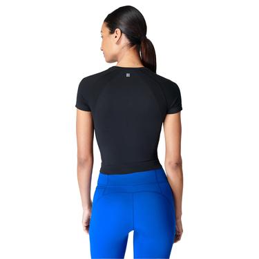 Sweaty Betty Athlete Crop Seamless Workout Kadın Siyah Koşu Tank Top