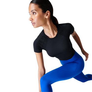  Sweaty Betty Athlete Crop Seamless Workout Kadın Siyah Koşu Tank Top