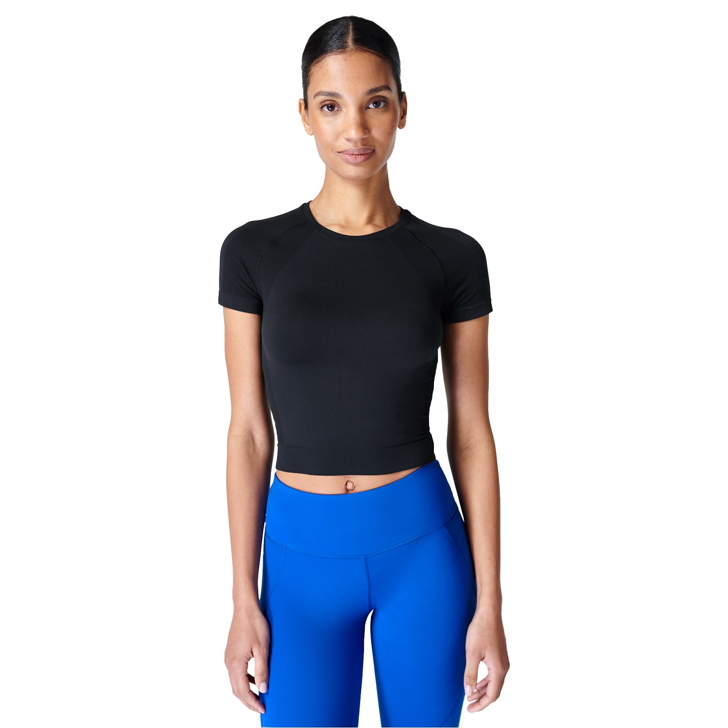  Sweaty Betty Athlete Crop Seamless Workout Kadın Siyah Koşu Tank Top