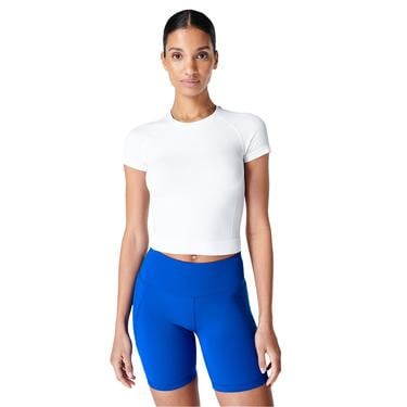  Sweaty Betty Athlete Crop Seamless Workout Kadın Beyaz Koşu Tank Top