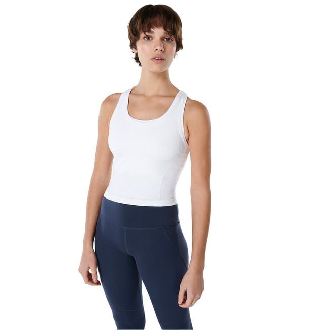  Sweaty Betty Athlete Crop Seamless Workout Kadın Beyaz Koşu Tank Top