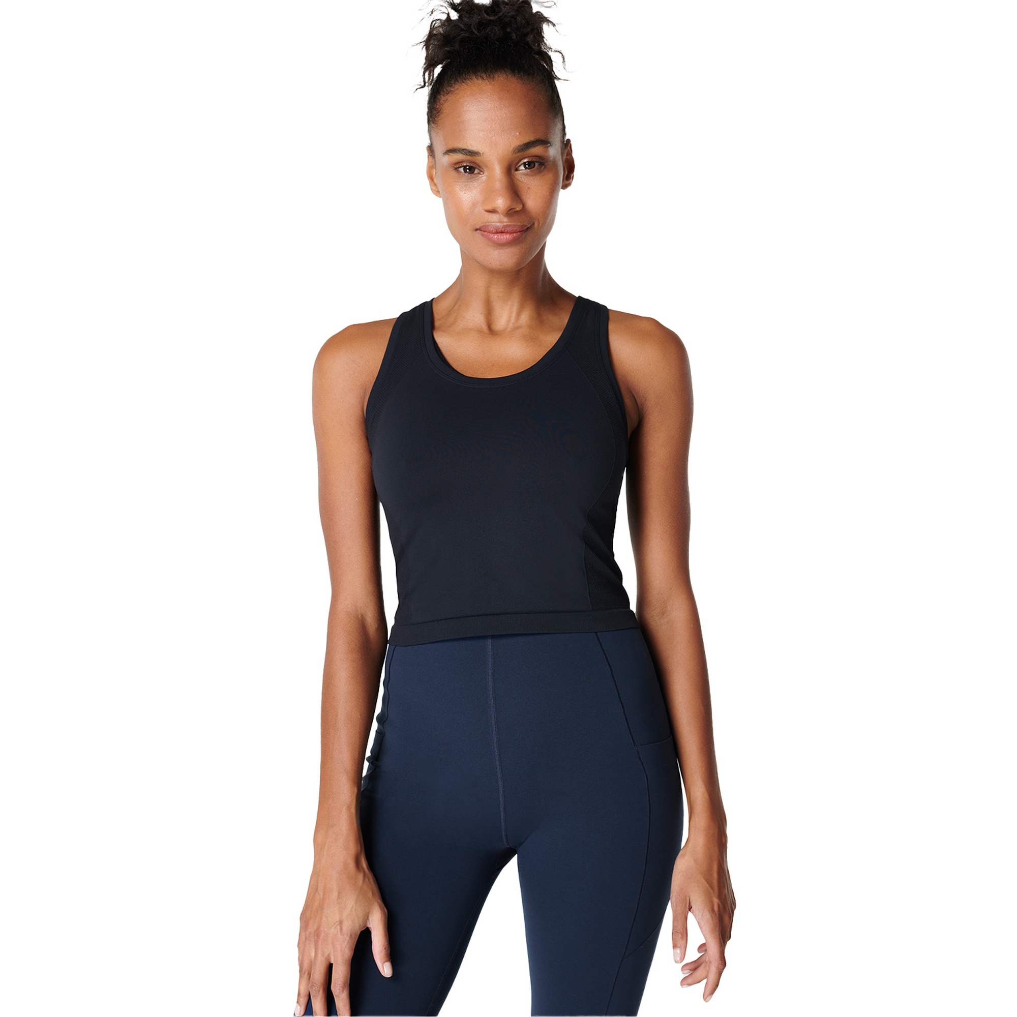 Sweaty Betty Athlete Crop Seamless Workout Kadın Siyah Koşu Tank Top
