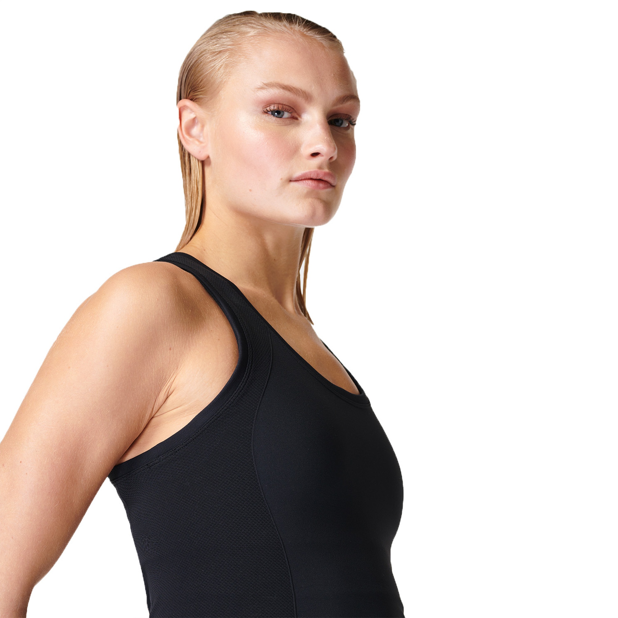 Sweaty Betty Athlete Crop Seamless Workout Kadın Siyah Koşu Tank Top