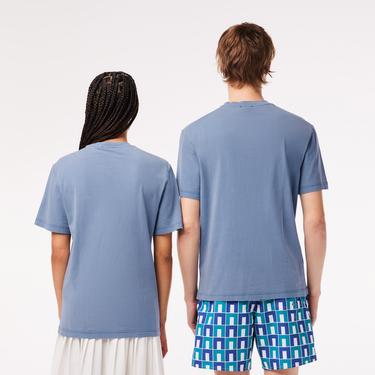  Unisex Classic Fit Bisiklet Yaka Mavi T-Shirt