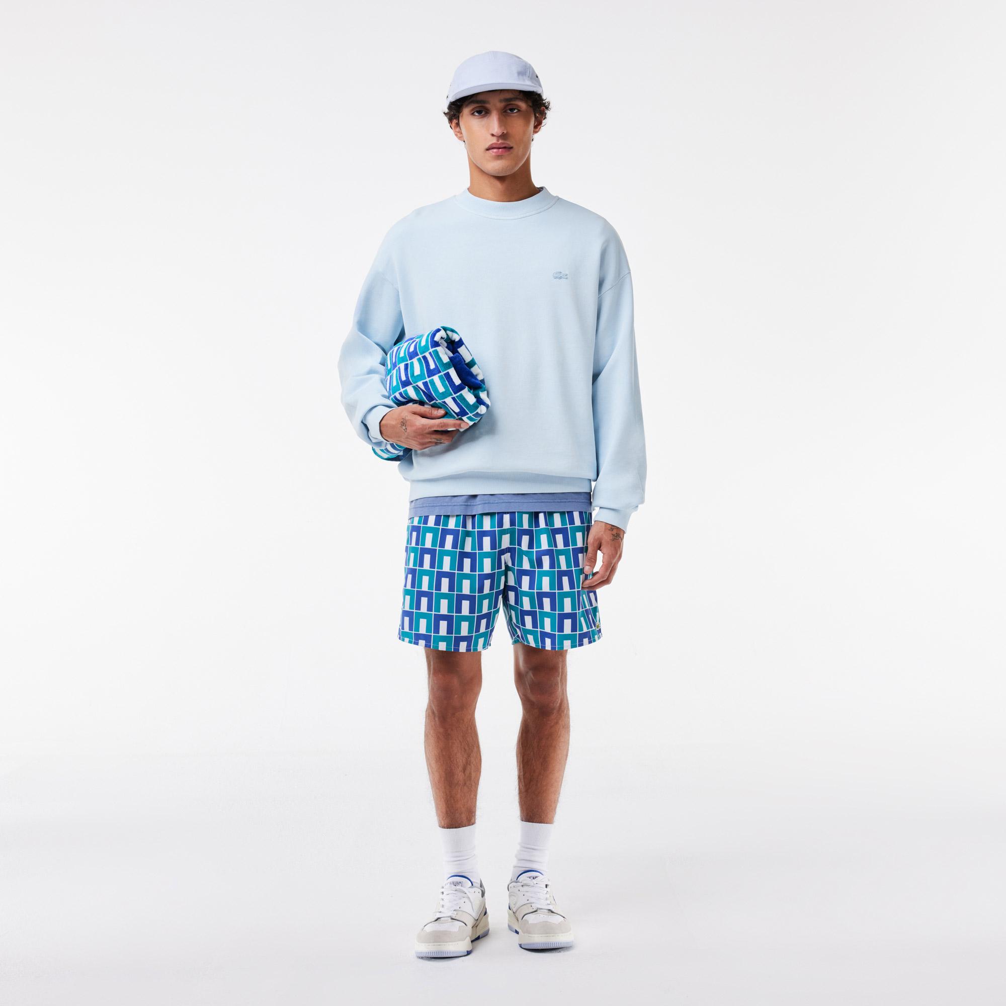 Erkek Loose Fit Bisiklet Yaka Açık Mavi Sweatshirt