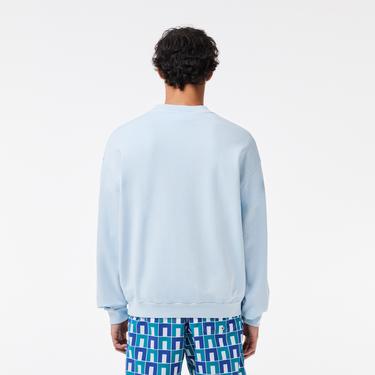  Erkek Loose Fit Bisiklet Yaka Açık Mavi Sweatshirt