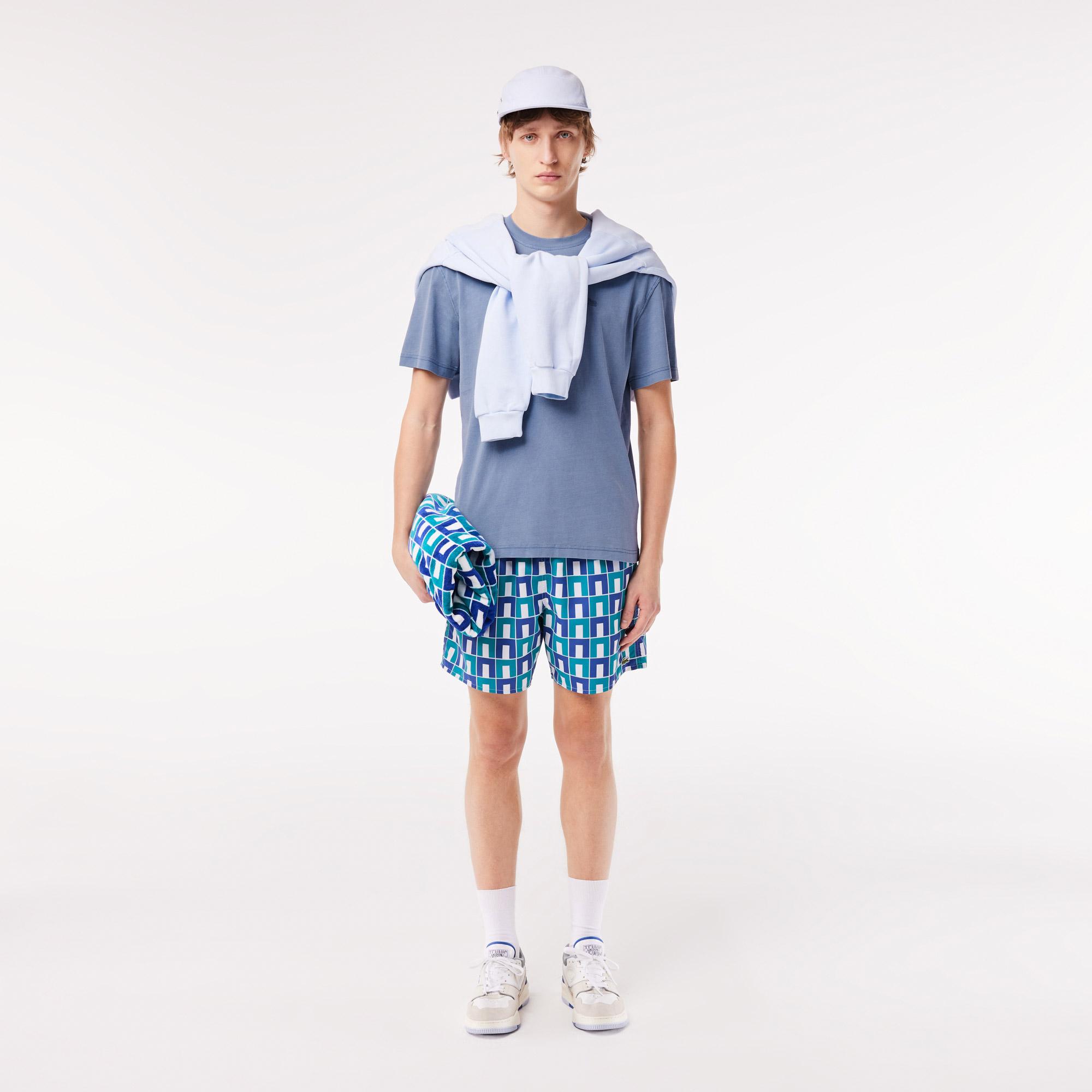 Unisex Classic Fit Bisiklet Yaka Mavi T-Shirt