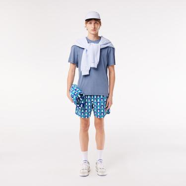  Unisex Classic Fit Bisiklet Yaka Mavi T-Shirt