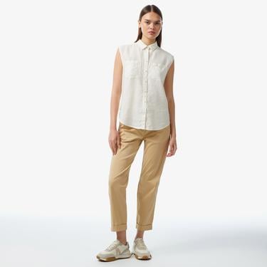  Kadın Kolsuz Krem Gömlek