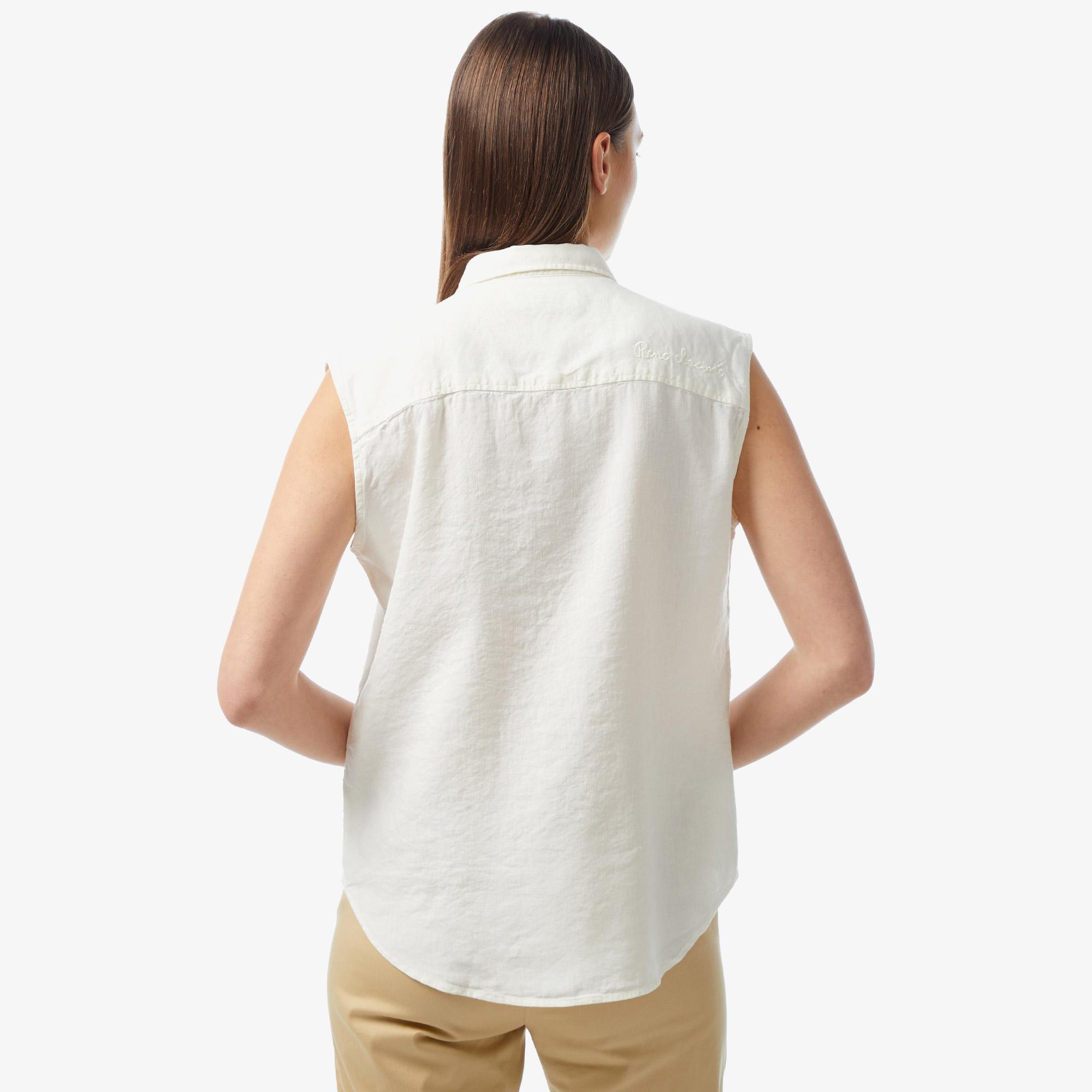 Kadın Kolsuz Krem Gömlek