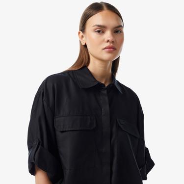  Kadın Relaxed Fit Kısa Kollu Siyah Gömlek