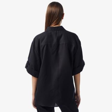 Kadın Relaxed Fit Kısa Kollu Siyah Gömlek