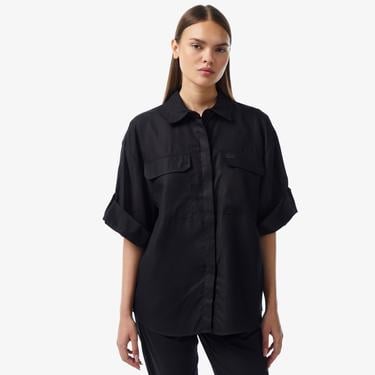  Kadın Relaxed Fit Kısa Kollu Siyah Gömlek