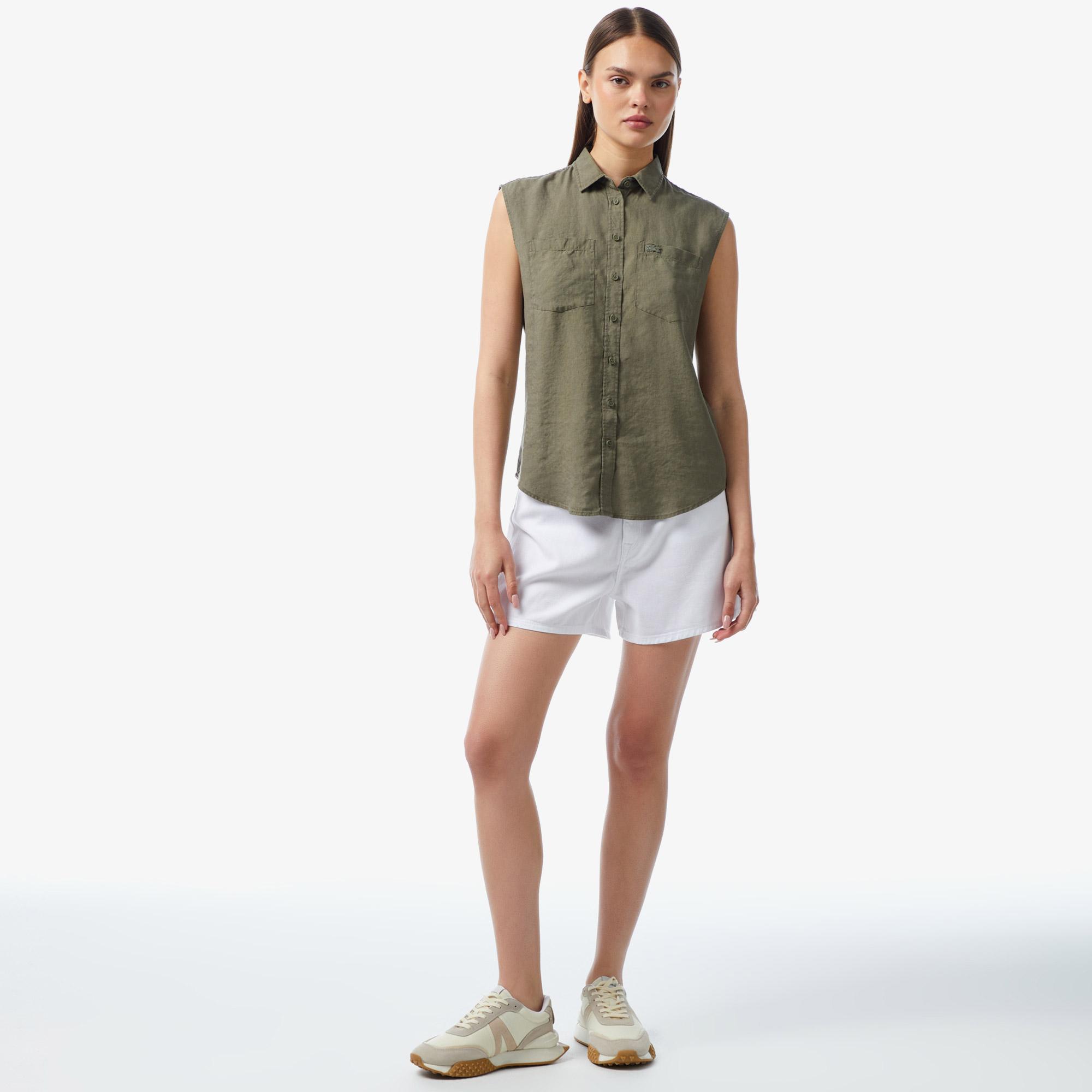 Kadın Kolsuz Haki Gömlek