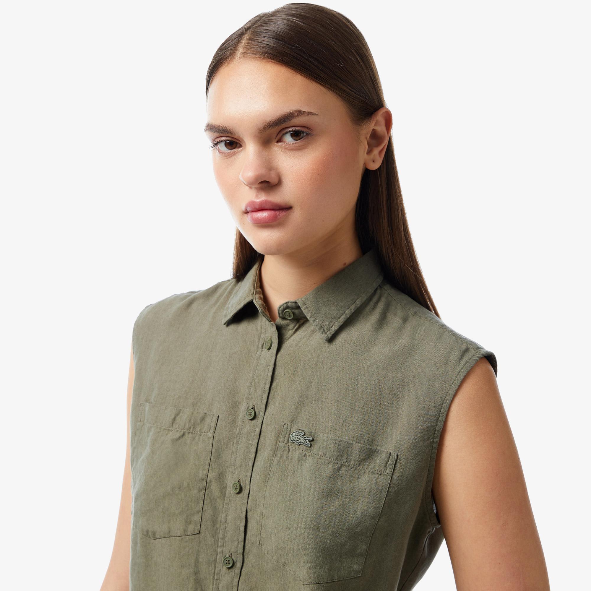 Kadın Kolsuz Haki Gömlek