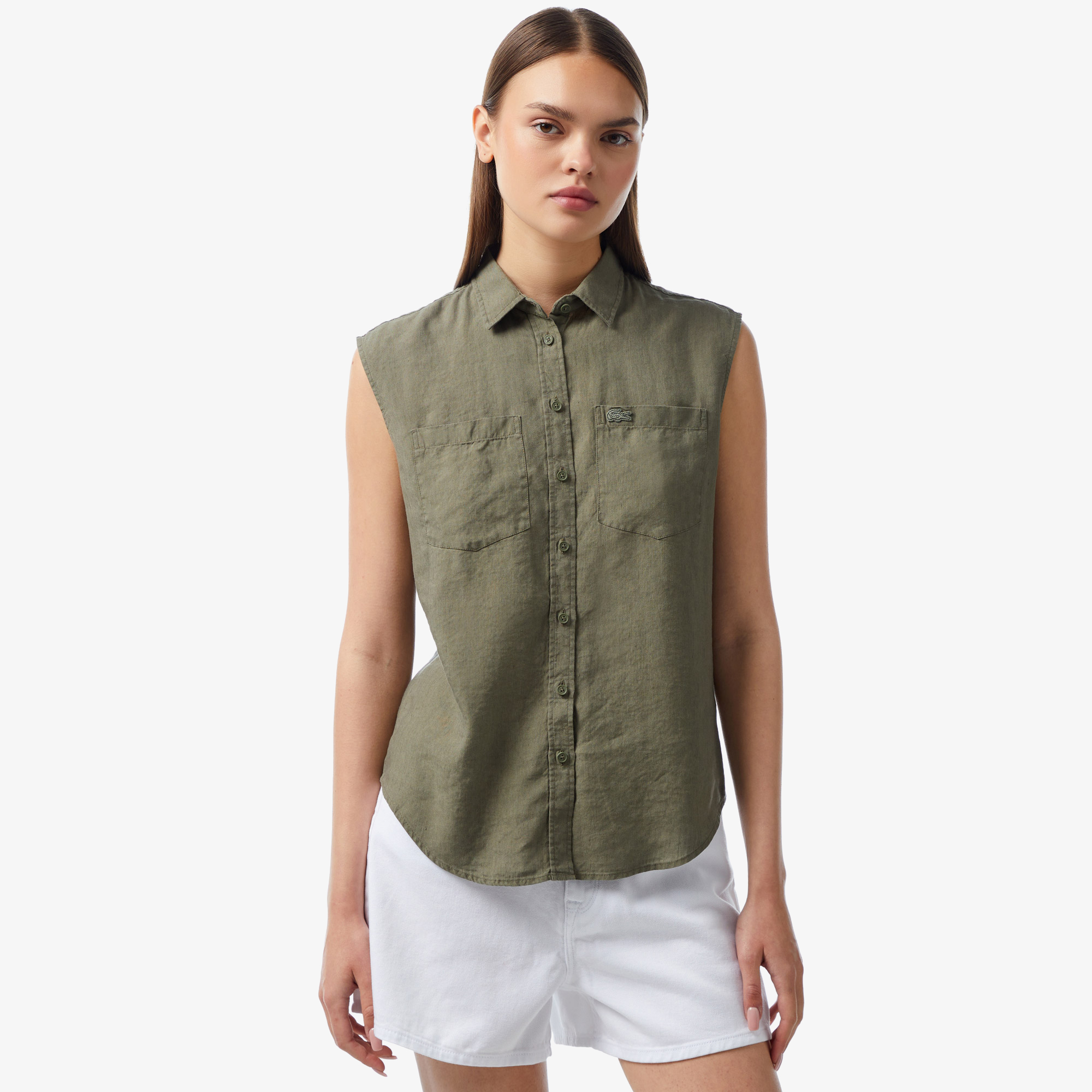  Kadın Kolsuz Haki Gömlek