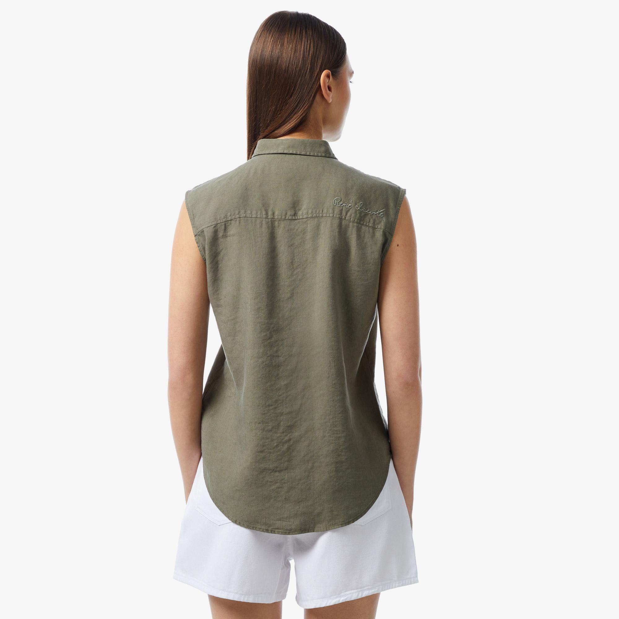 Kadın Kolsuz Haki Gömlek