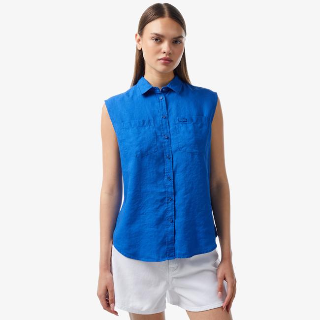  Kadın Kolsuz Lacivert Gömlek