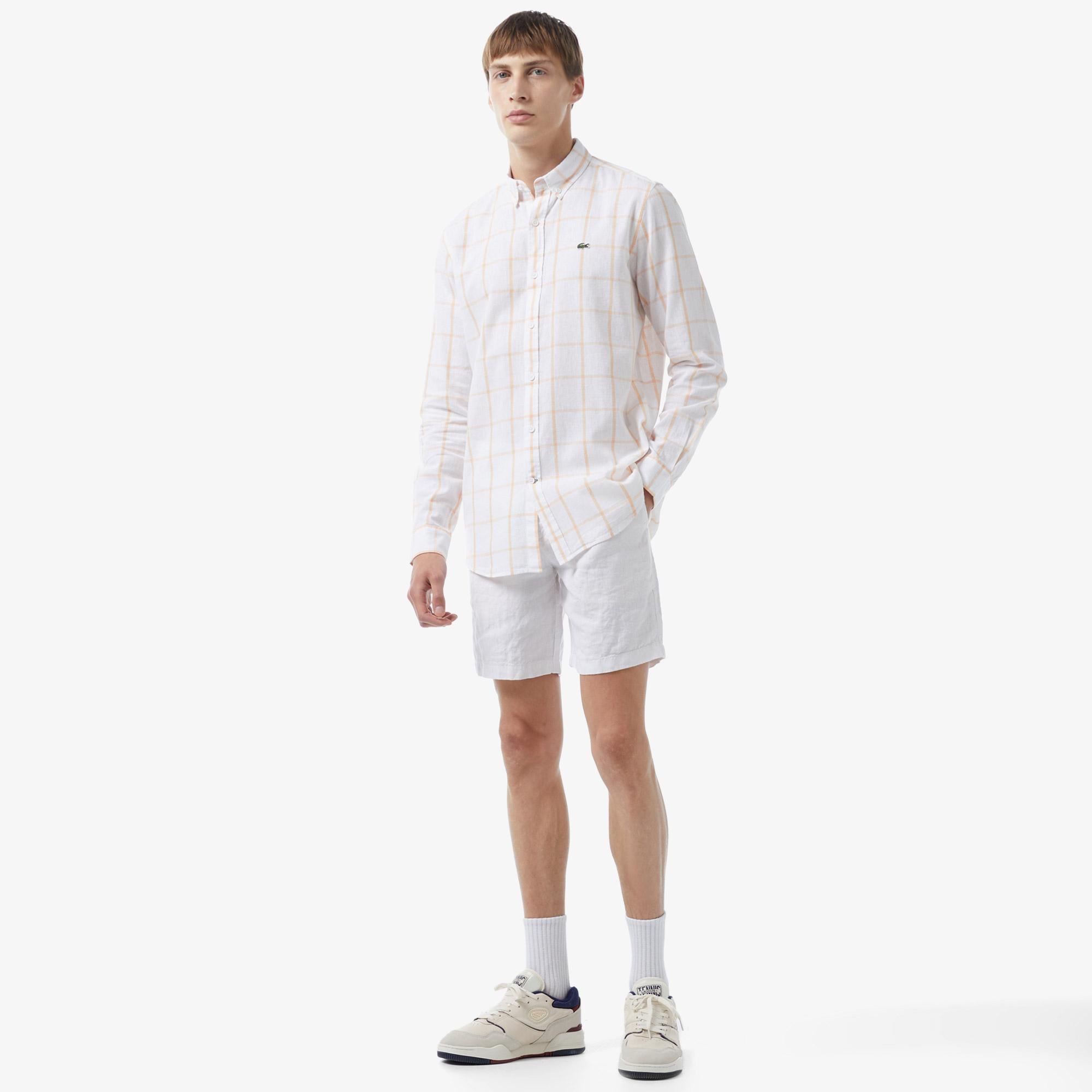 Erkek Regular Fit Ekose Beyaz Gömlek