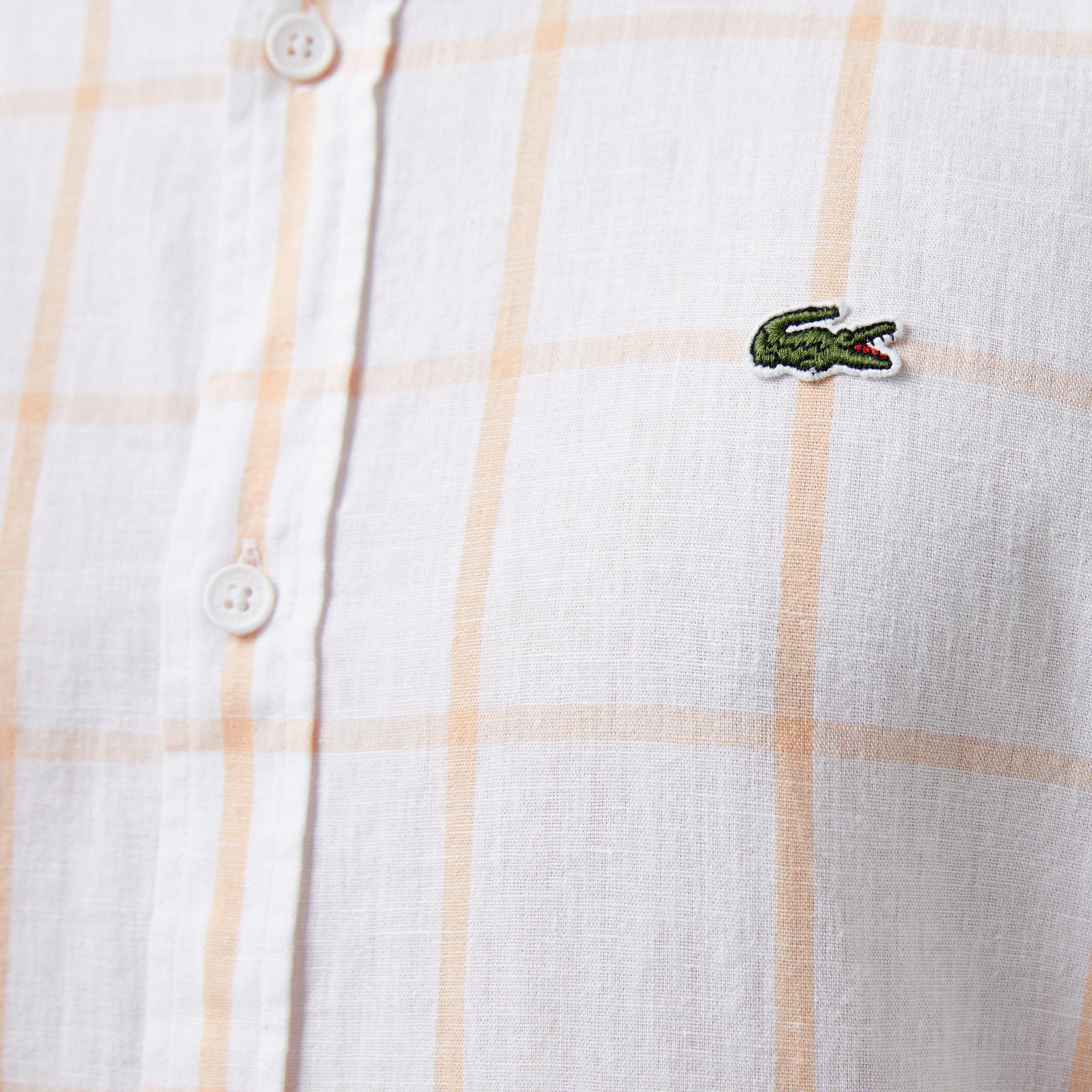 Erkek Regular Fit Ekose Beyaz Gömlek