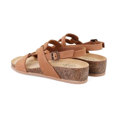  Kadın Taba Ayarlanabilir Tokalı Nubuk Deri Sandalet