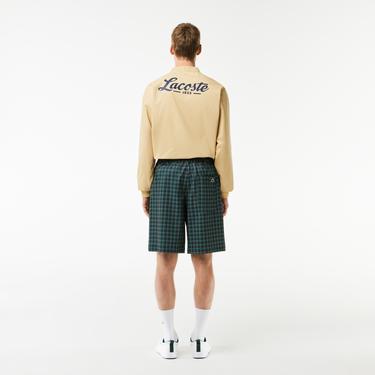  Erkek Loose Fit Ekose Lacivert Bermuda