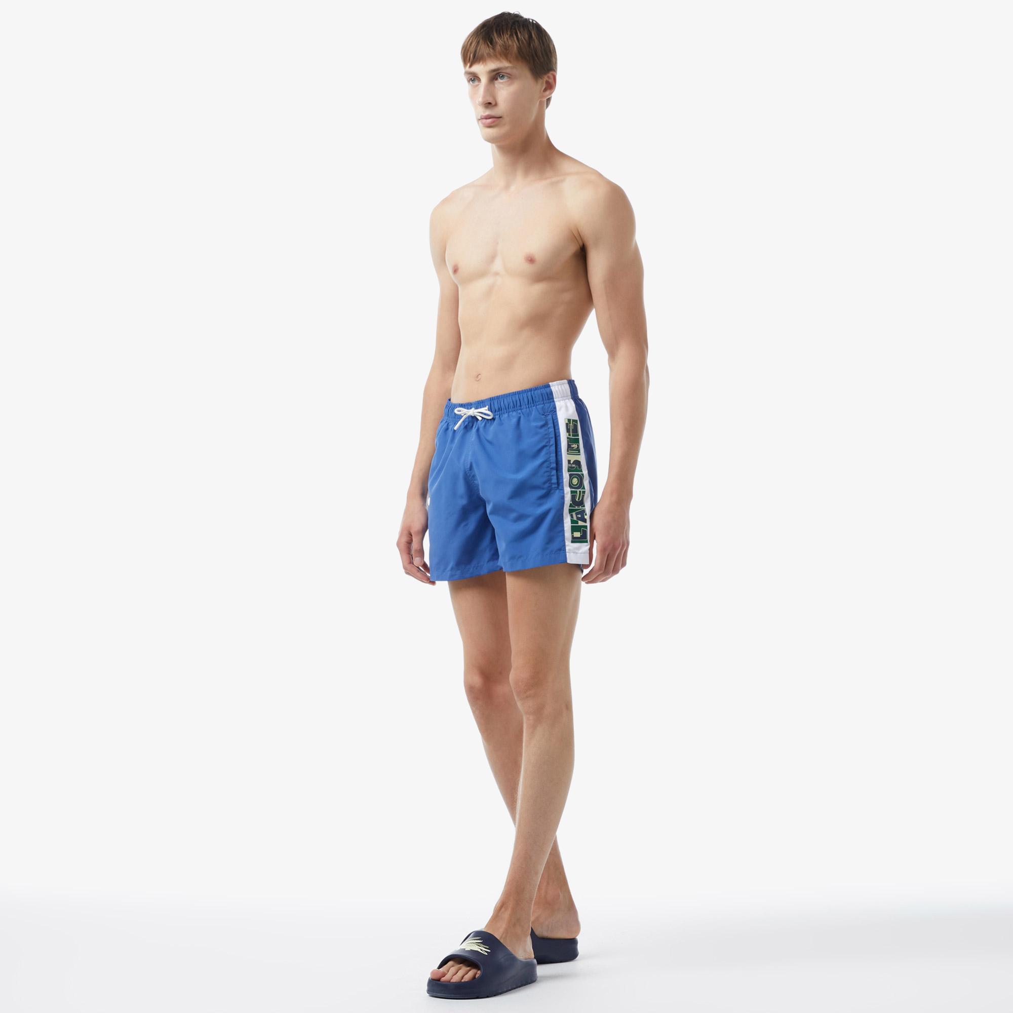 Erkek Renk Bloklu Mavi Mayo Şort