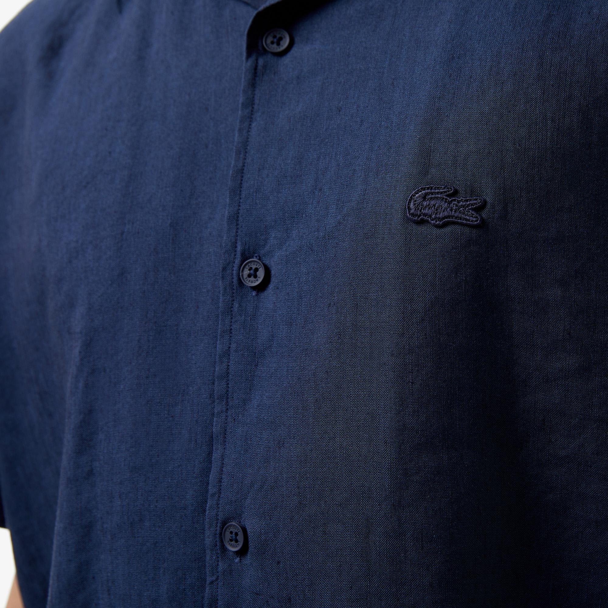 Erkek Relaxed Fit Kısa Kollu Lacivert Gömlek