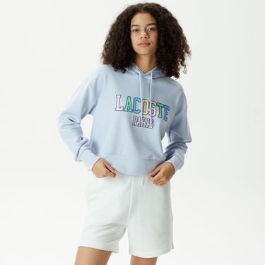  Kadın Relaxed Fit Kapüşonlu Baskılı Mavi Sweatshirt