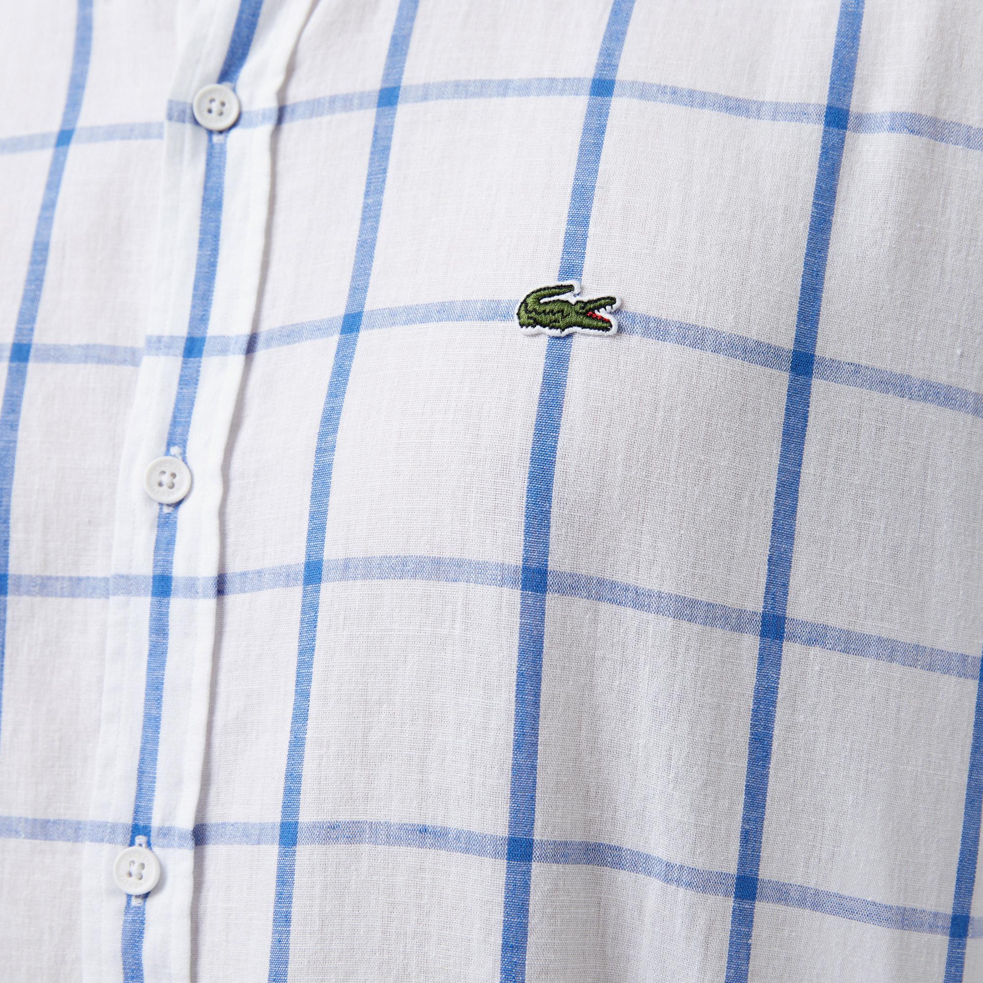 Erkek Regular Fit Ekose Mavi Gömlek