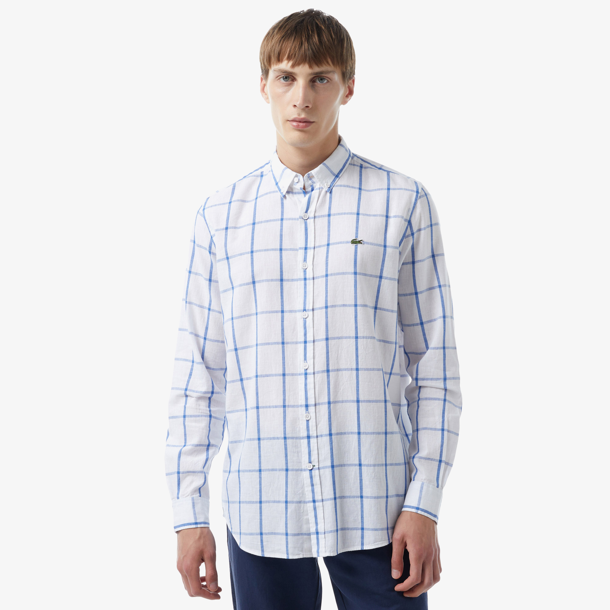  Erkek Regular Fit Ekose Mavi Gömlek