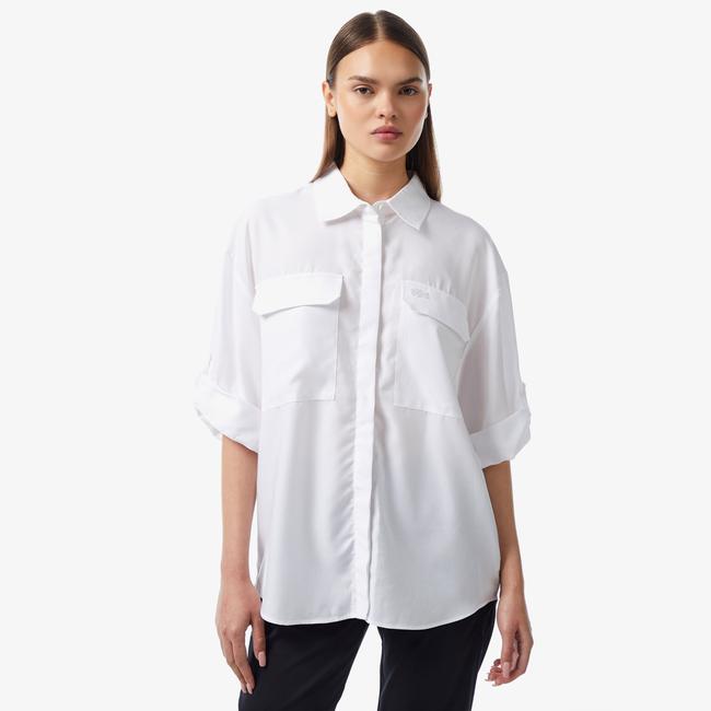  Kadın Relaxed Fit Kısa Kollu Beyaz Gömlek