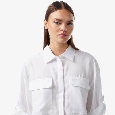  Kadın Relaxed Fit Kısa Kollu Beyaz Gömlek