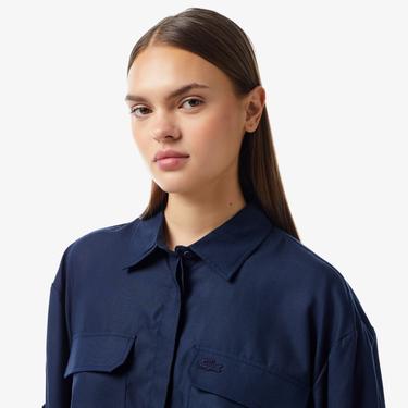  Kadın Relaxed Fit Uzun Kollu Lacivert Gömlek