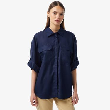  Kadın Relaxed Fit Uzun Kollu Lacivert Gömlek