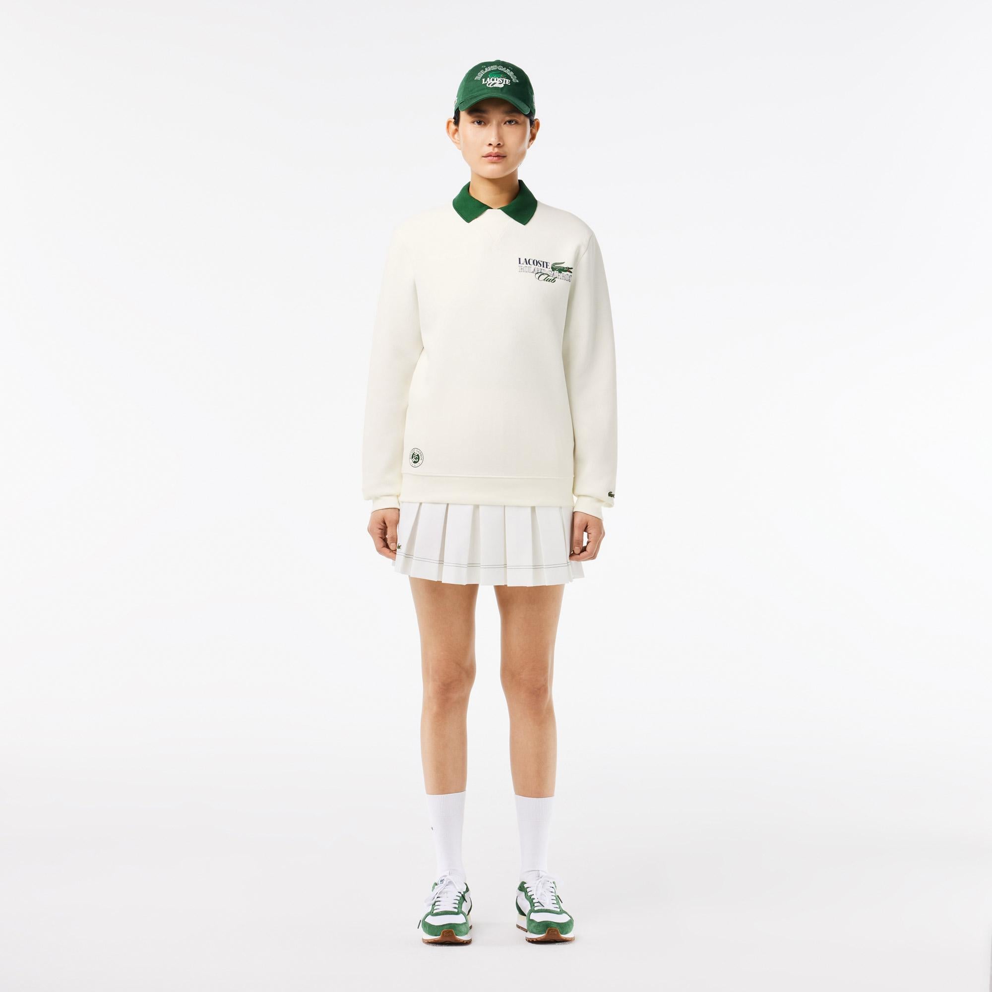 Roland Garros Unisex Relaxed Fit Bisiklet Yaka Beyaz Sweatshirt