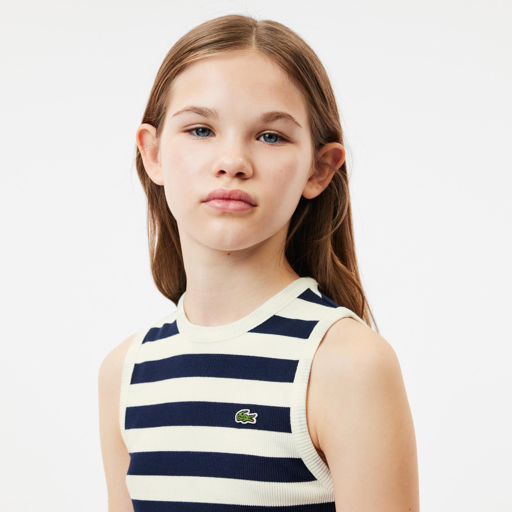 Lacoste Çocuk Kolsuz Bisiklet Yaka Çizgili Beyaz T-Shirt