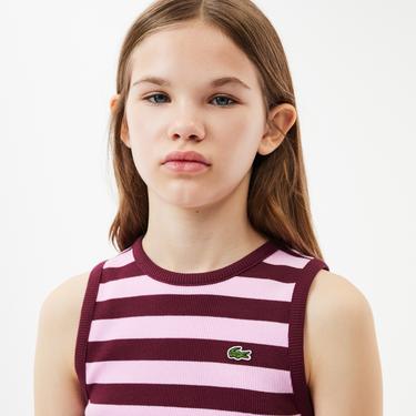  Lacoste Çocuk Kolsuz Bisiklet Yaka Çizgili Pembe T-Shirt