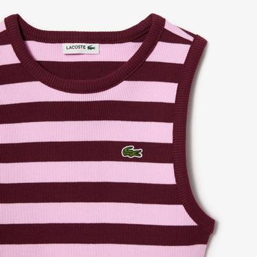 Lacoste Çocuk Kolsuz Bisiklet Yaka Çizgili Pembe T-Shirt